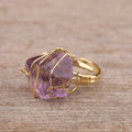 Natural Gemstone Gold Ring with raw purple amethyst stone wire-wrapped in gold