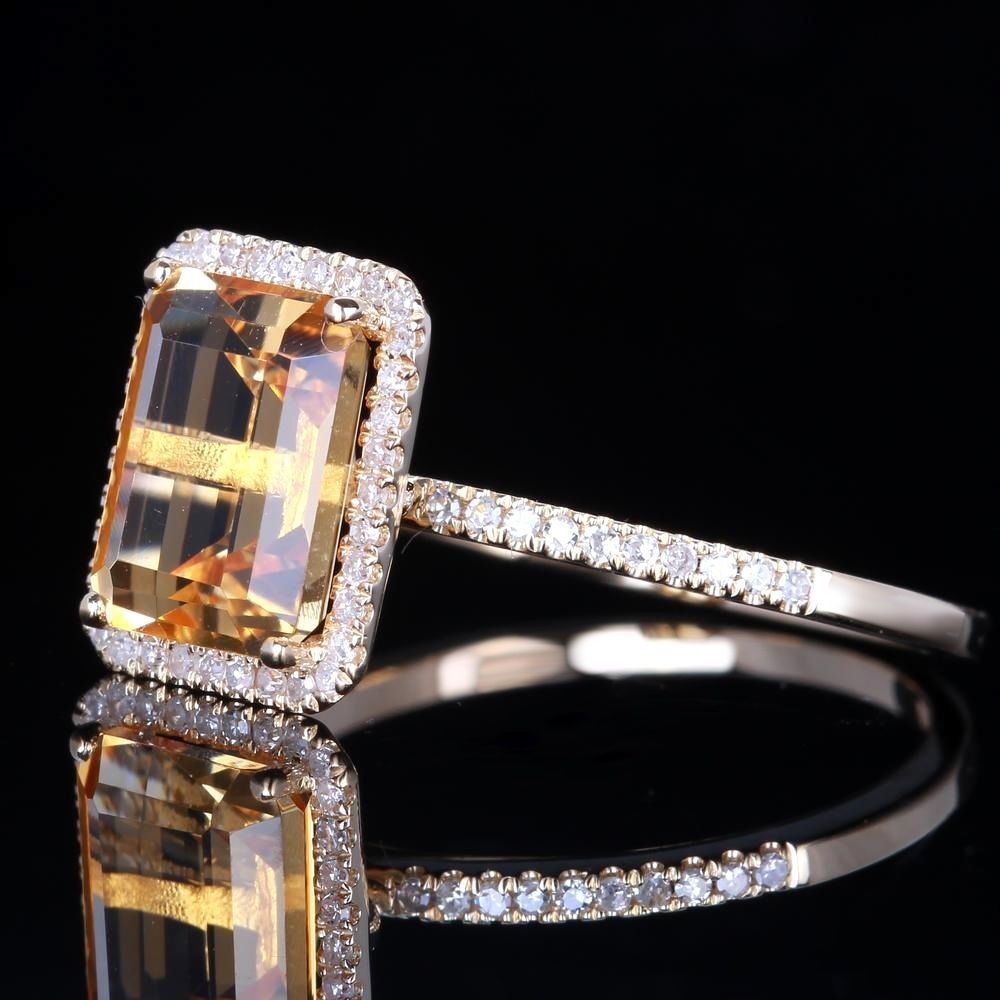 Side profile of the Champagne Gemstone Engagement Ring showing pave-set band and stone height