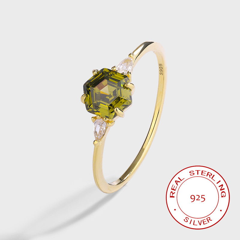 Gold Wedding Party Ring on white background, 925 sterling silver, side profile view